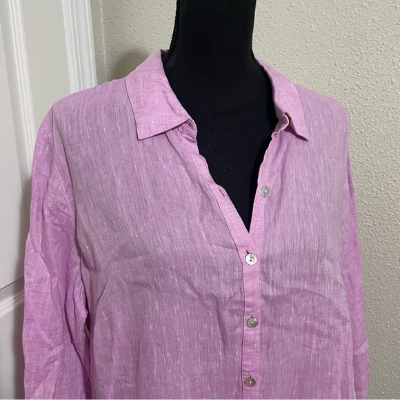 J. Jill Tops - J. Jill 100% Linen Button Popover Tunic Top Lilac Lagonlook Beachy Shirt